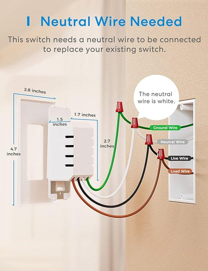 meross Smart Dimmer Switch Single Pole Supports Apple HomeKit, Alexa Google Assistant & SmartThings, 2.4GHz WiFi Light Switch for Dimmable LED, Neutral Wire Required, Remote Control Schedule, 1 Pack