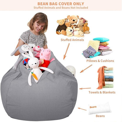 Aubliss Stuffed Animal Storage Bean Bag Chair Cover (No Beans)，Stuff and Sit Storage Bean Bag for Kids Toy Storage，X-Large 48"-Canvas Solid Grey
