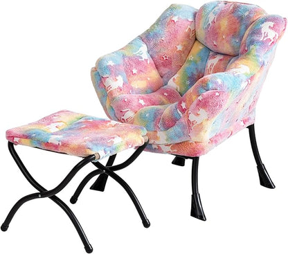 Welnow Toddler Kids Lazy Chair with Ottoman, Glow in The Dark Accent Comfy Lounge Children Armchair Couch with Removable Cover, Detachable Reading Chair with Footrest for Boy or Girl