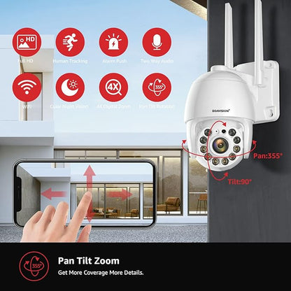 BOAVISION Security Camera Outdoor, Wireless WiFi IP Camera Home Security System 360° View,Motion Detection, auto Tracking,Two Way Talk,HD 1080P pan Tile Full Color Night Vision