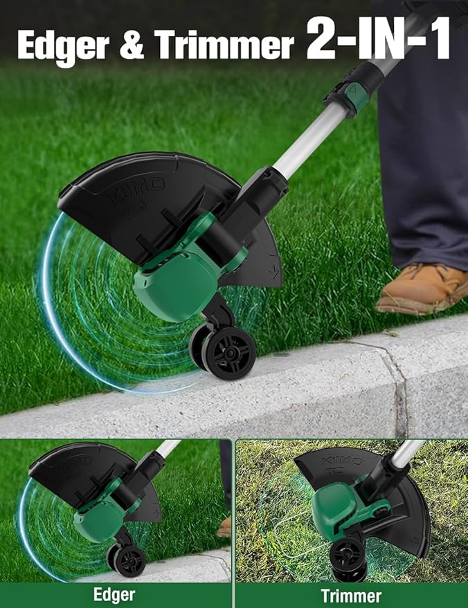 KIMO 4-in-1 Cordless Leaf Blower/Vacuum & String Trimmer/Weed Edger Combo Kit w/2x2.0 Battery & 10Pcs Spool Line, Variable Speed Trigger for Blowing/Vaccuming/Dusting/Clearing/Lawn Edging/Gardening