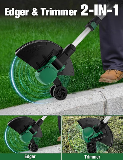 KIMO 4-in-1 Cordless Leaf Blower/Vacuum & String Trimmer/Weed Edger Combo Kit w/2x2.0 Battery & 10Pcs Spool Line, Variable Speed Trigger for Blowing/Vaccuming/Dusting/Clearing/Lawn Edging/Gardening