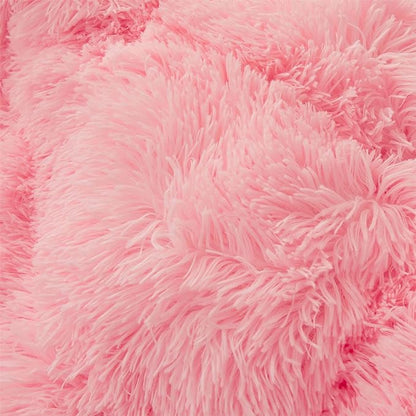 Fluffy Faux Fur Pink Comforter Cover Set Queen - Ultra Soft Plush Pink Bedding Sets 3 Pieces (1 fluffy duvet cover + 2 Faux Fur Pillow case) Cute Pink Bed Set (Light Pink, Queen)