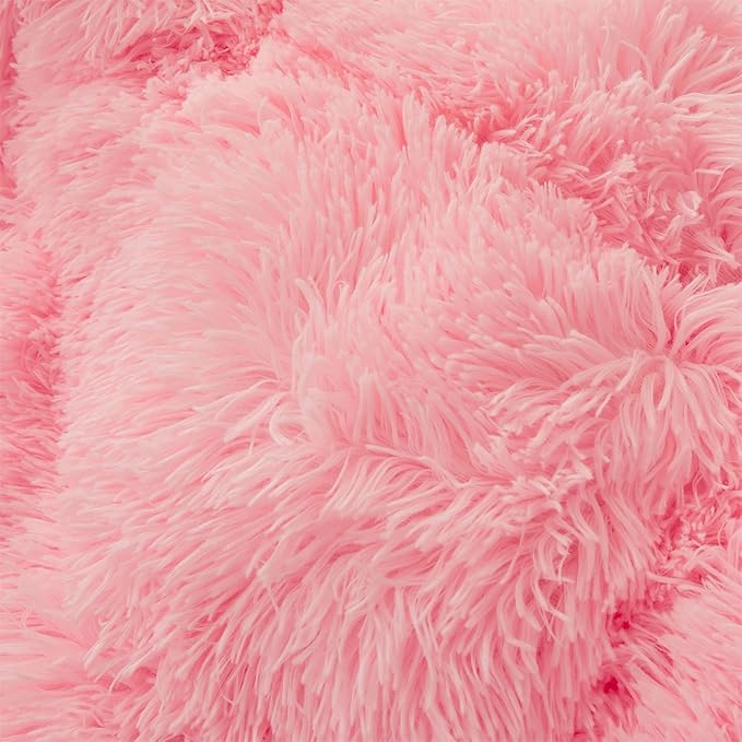 Fluffy comforters Cover twin size - Ultra Soft Plush pink bedding Sets 2 Pieces (1 faux fur comforter Cover + 1 fuzzy pillow case) girls shaggy Pink twin bed set (Light Pink, Twin)