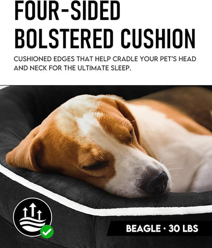 OhGeni Orthopedic Dog Bed Couch for Large Sized Pets with Egg Foam Support, Four-Sided Bolster Cushions, Soft Tear-Resistant Fabric, and Removable Machine Washable Plush Cover 35-Inch (Black)