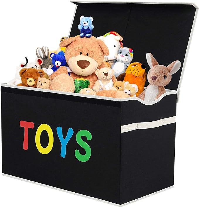VICTOR'S Toy Storage Organizer - Extra Large Toy Box Chest Storage Boxes Bins Baskets for Kids, Boys, Girls, Nursery Room, Playroom (New Black)