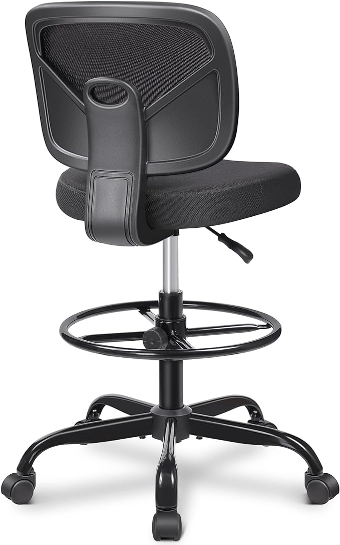 Primy Office Drafting Chair Armless, Tall Office Desk Chair Adjustable Height and Footring, Mid-back Ergonomic Standing Desk Chair Mesh Rolling Tall Chair for Art Room, Office or Home(Black)
