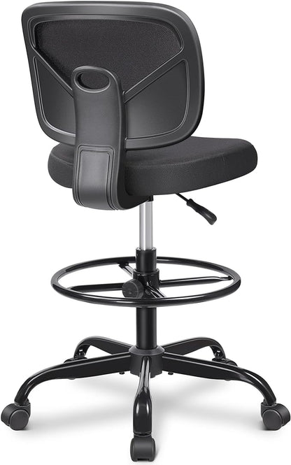 Primy Office Drafting Chair Armless, Tall Office Desk Chair Adjustable Height and Footring, Mid-back Ergonomic Standing Desk Chair Mesh Rolling Tall Chair for Art Room, Office or Home(Black)
