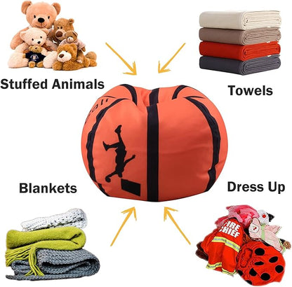 Colorful House Stuffed Animal Storage Bean Bag Chair for Kids and Adults, Lightweight Bean Storage Bag Cover for Organizing Blankets Clothes (26 inches, Basketball)