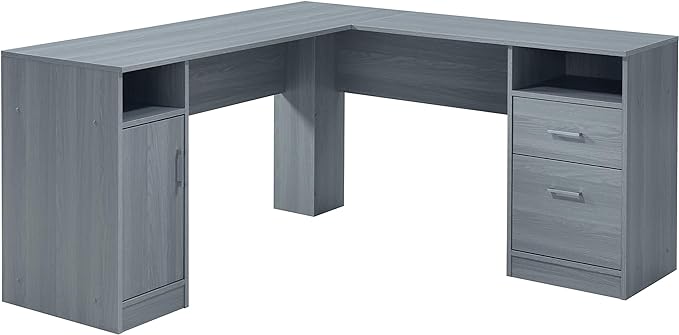 Techni Mobili Functional L-Shaped Computer Desk with storage, L is ⁠59.5" wide x 59.5" Long, Grey