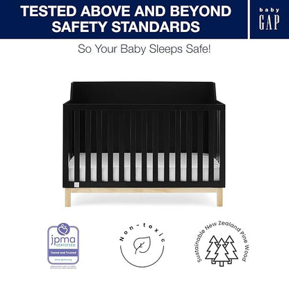 babyGap by Delta Children Oxford 6-in-1 Convertible Crib TrueSleep 2-Stage Deluxe Crib and Toddler Mattress (Bundle), Ebony/Natural
