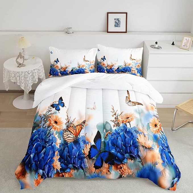CVHOUSE Butterfly Bedding Set,Butterfly Comforter Full,Butterfly Comforter Set for Girls Kids Teens,Butterflies Quilt Set with 1 Comforter and 2 Pillow Cases- 3 Piece