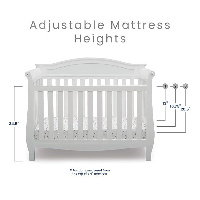Delta Children Lancaster 4-in-1 Convertible Baby Crib, Bianca White + Serta Perfect Slumber Dual Sided Recycled Fiber Core Crib and Toddler Mattress (Bundle)