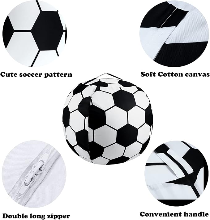 2 Packs Stuffed Animal Storage Beanbag Cover 24" Bean Bag Storage for Kids Girs Boys Room Toys Organizer Heavy-duty Zipper Bean Bag Chair Covers Only, Soccor Print