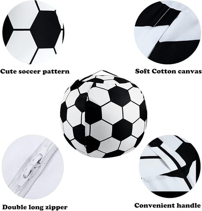 2 Packs Stuffed Animal Storage Beanbag Cover 24" Bean Bag Storage for Kids Girs Boys Room Toys Organizer Heavy-duty Zipper Bean Bag Chair Covers Only, Soccor Print