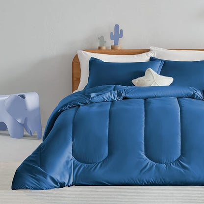 SLEEP ZONE Kids Blue Bedding Comforter Set Full/Queen Size - Super Soft & Cute Printed 3-Piece Comforter Set All Seasons for Boys, Fade Resistant, Machine Washable (Blue)