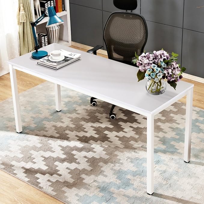 SogesGame Computer Desk, 63 inches Office Desk Computer Table Study Writing Desk Workstation for Home Office, White Dining Table