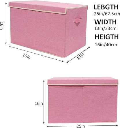 popoly Large Toy Box Chest Storage with Flip-Top Lid, Collapsible Kids Storage Boxes Container Bins for Childrens Toys, Playroom Organizers, 25"x13" x16" (Linen Pink)