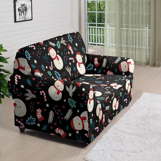 FKELYI Christmas Decor Sofa Couch Cover Cute Snowman Furniture Protector Easy Going Stretch Sofa Slipcover for Indoor Washable Sofa Slipcovers M
