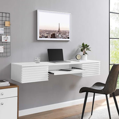 Modway Render Mid-Century Modern, Wall Mount Office Desk, White