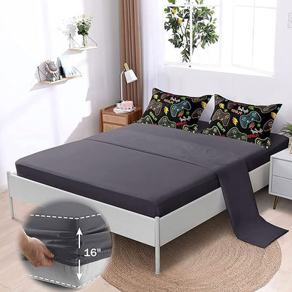 Kids Gaming Bedding Sets, 5 Piece Gamer Comforter Sets for Teens Boys Twin Size for Bedroom Comforter Set Adult 3D Gamepad Microfiber Bedding Sets Fits All Season (Twin Comforters Set)