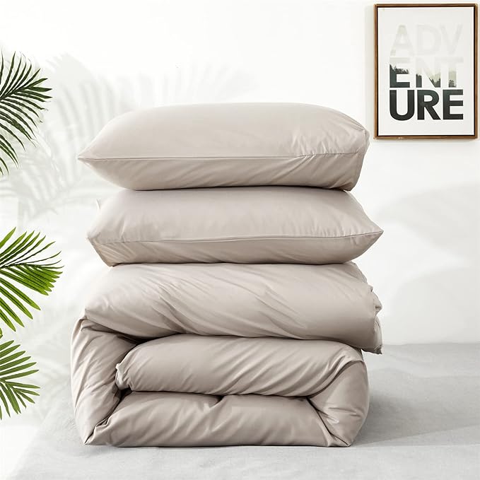 Light Khaki Comforter Set King Size Khaki Comforter 3 Pieces Champagne Color King Comforter Bedding Set Women Solid Khaki King Bed Comforter Set All Season Gift