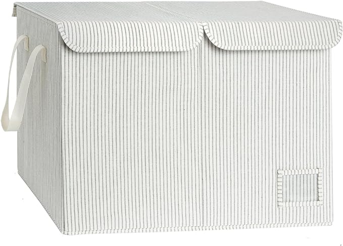 StorageWorks Toy Storage Organizer with Flip-Top Lids, Large Toy Chest for Living Room, Nursery Room, Playroom, Large Toy Bins for Toddlers, Gray and White Stripes, 24 ¾"L x 13" W x 16" H