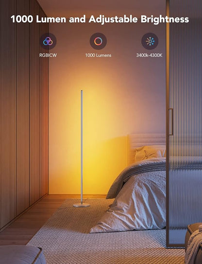 Govee RGBIC Floor Lamp, LED Corner Lamp Works with Alexa, Smart Modern Floor Lamp with Music Sync and 16 Million DIY Colors, Color Changing Standing Floor Lamp for Bedroom Living Room Silver