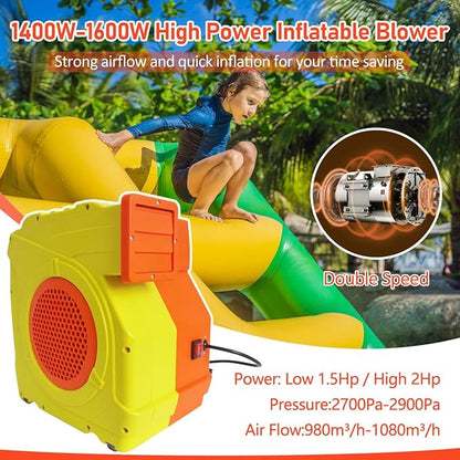 Inflatable Bounce House Blower,1400W-1600W,1.7 HP & 2 HP Dual Speed Inflatable Blower,Powerful Bounce House Air Blower Fan for Large Inflatable Bounce House, Bouncy Castle and Slides
