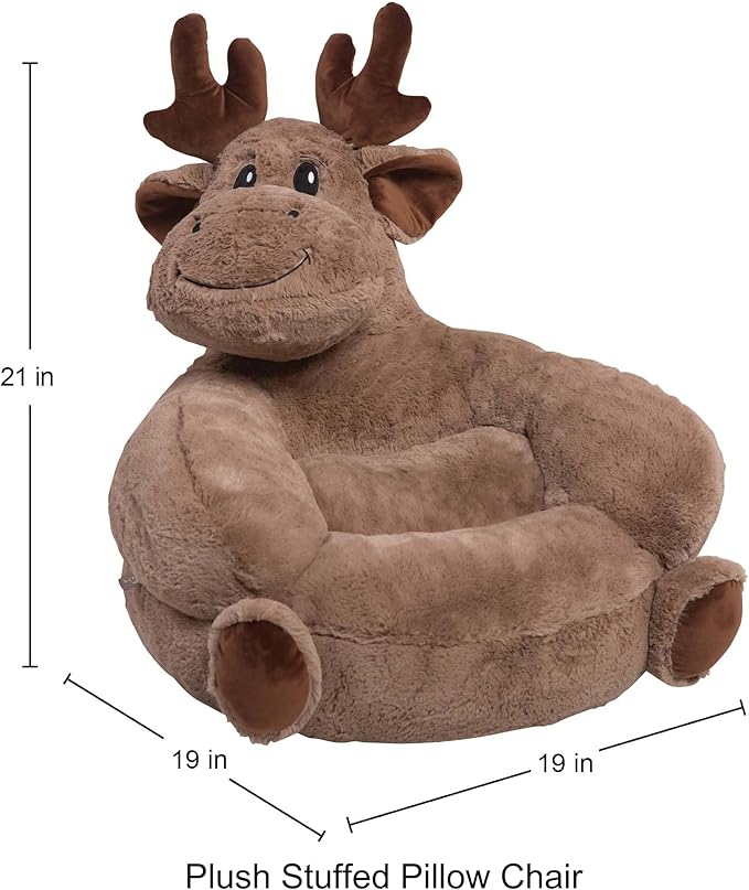 Trend Lab Moose Toddler Chair Plush Character Kids Chair Comfy Furniture Pillow Chair for Boys and Girls, 21 x 19 x 19 inches