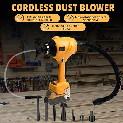 Cordless Dust Blower for Dewalt 20V Battery, Brushless Handheld Leaf Blower Compressed Air Duster 447 MPH for Garages Workshop Sawmill Room Home Cleaning(Battery Not Included)