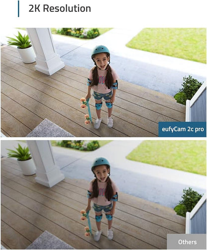 eufy security, eufyCam 2C Pro 3-Cam Kit, Wireless Home Security System with 2K Resolution, 180-Day Battery Life, HomeKit Compatibility, IP67, Night Vision, and No Monthly Fee.