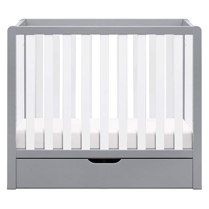 Carter's by DaVinci Colby 4-in-1 Convertible Mini Crib with Trundle Drawer in Grey and White, Greenguard Gold Certified, Undercrib Storage
