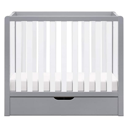 Carter's by DaVinci Colby 4-in-1 Convertible Mini Crib with Trundle Drawer in Grey and White, Greenguard Gold Certified, Undercrib Storage