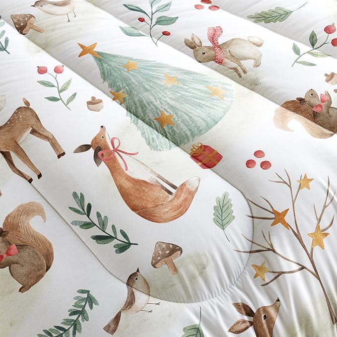 Wild Animal Comforter Queen Size,Rabbit Deer Comforter Set for Kids Teens Girls Boys,3Pcs Bedding Set Printed Comforter with 2 Pillowcases,Down Alternative,Soft and Lightweight，Queen Size