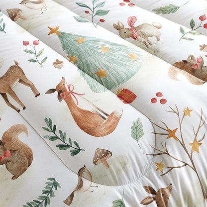 Wild Animal Comforter Queen Size,Rabbit Deer Comforter Set for Kids Teens Girls Boys,3Pcs Bedding Set Printed Comforter with 2 Pillowcases,Down Alternative,Soft and Lightweight，Queen Size