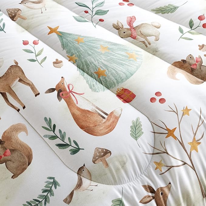 Wild Animal Comforter Twin Size,Rabbit Deer Comforter Set for Kids Teens Girls Boys,3Pcs Bedding Set Printed Comforter with 2 Pillowcases,Down Alternative,Soft and Lightweight，Twin Size
