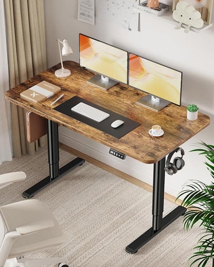 Electric Standing Desk Adjustable Height Stand Up Desk, 48" x 24" Sit Stand Desk, Low Noise Home Office Desk, Computer Desk with Splice Board, Child Lock & Memory Function, Rustic Brown