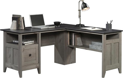 Sauder August Hill L-Shaped Home Office Desk, L: 59.06" x W: 58.74" x H: 29.25", Mystic Oak finish
