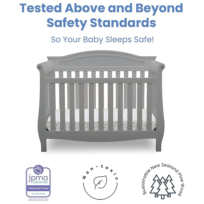Delta Children Lancaster 4-in-1 Convertible Baby Crib, Grey + Serta Perfect Slumber Dual Sided Recycled Fiber Core Crib and Toddler Mattress (Bundle)