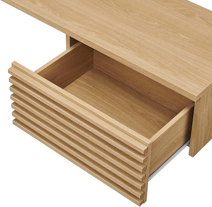 Modway Render 60" Mid-Century Modern Wall-Mount Corner Office Desk in Oak