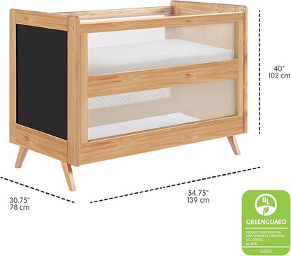 BreathableBaby Breathable Mesh 3-in-1 Convertible Crib (Toddler Bed Kit Sold Separately) — Beech & Chalkboard — Two Adjustable Mattress Heights — Greenguard Gold Certified