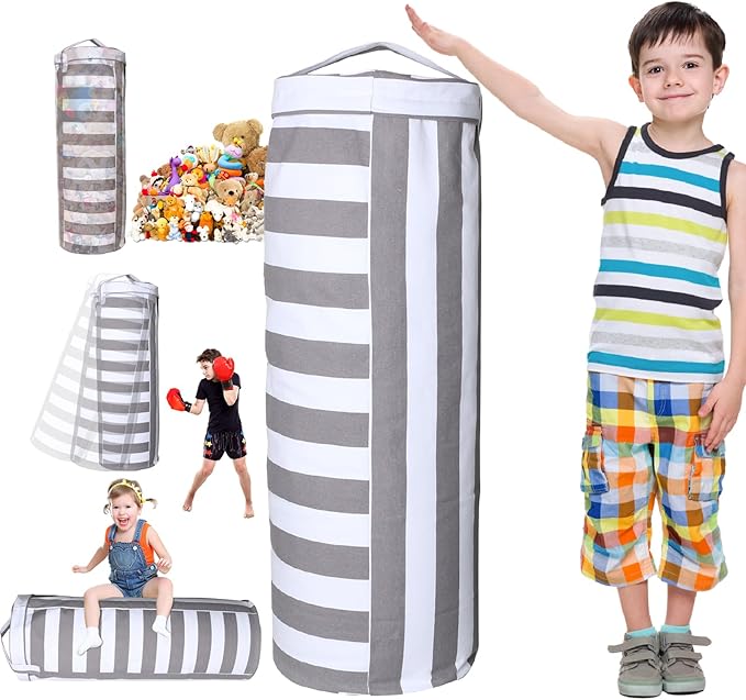 Stuffed Animal Storage Bean Bag Cover for Kids - Organize, Sit, Play & Box Help Promote Comfort and Relaxation - Perfect Playroom & Bedroom Plush Toys Beanbag, Cylinder, Best Gift for Kids