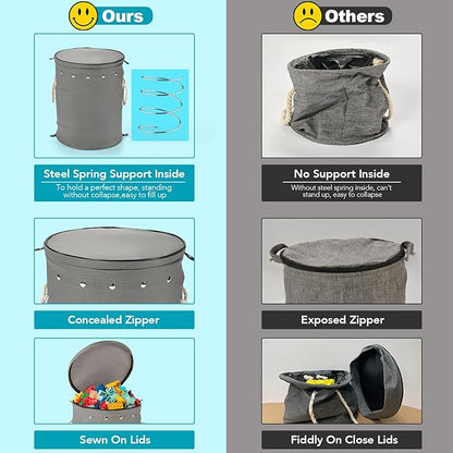 Toy Storage Basket and Play Mat for Kids - Foldable Toy Storage Organizer Bins with Lids - Kids Toy Box Chest for Building Blocks, Boys, Girls, Nursery, Playroom, 12.6''x12.6''x15.5''(Grey)