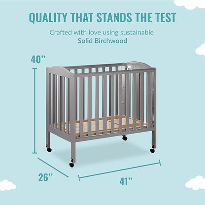 3 in 1 Portable Folding Stationary Side Crib in Steel Grey, Greenguard Gold Certified, Safety Wheels with Locking Casters, Convertible, 3 Mattress Heights
