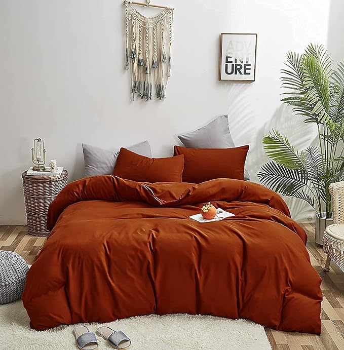 Rust Comforter Sets Twin Burnt Orange Bedding Set Reddish Caramel Color Boys Girls Bed Set Terracotta 3 Pieces Lightweight Solid Burnt Orange Color Blanket Rust Quilts Set Breathable Bed Set
