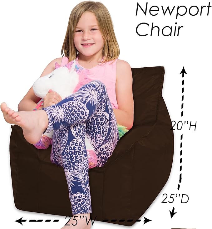 Posh Creations Structured Comfy Bean Bag Chair for Gaming, Reading, and Watching TV, Newport Chair, Microsuede - Chocolate