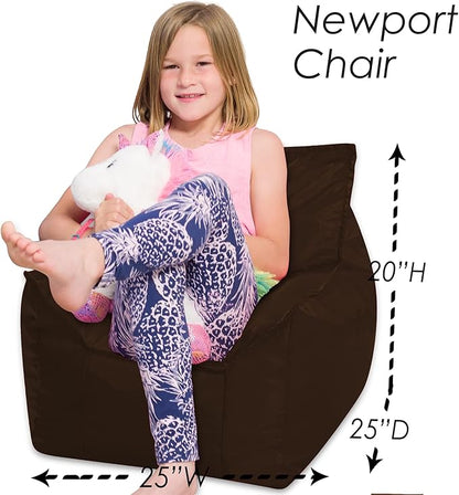 Posh Creations Structured Comfy Bean Bag Chair for Gaming, Reading, and Watching TV, Newport Chair, Microsuede - Chocolate