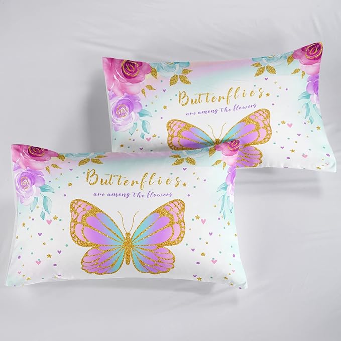 CVHOUSE Butterfly Bedding Set,Butterfly Comforter Full,Butterfly Comforter Set for Girls Kids Teens,Butterflies Quilt Set with 1 Comforter and 2 Pillow Cases- 3 Piece