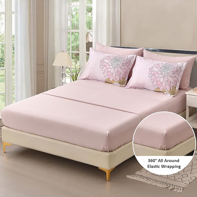 Pink Colorful Comforter Set King Size 7 Piece Floral Bed in a Bag Comforter for All Season Soft Microfiber Bedding Set for Teen Girls Women (103"×90")